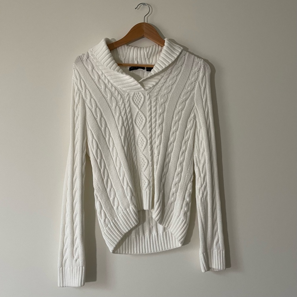 100% Cotton White Shawl Neck Knit Sweater